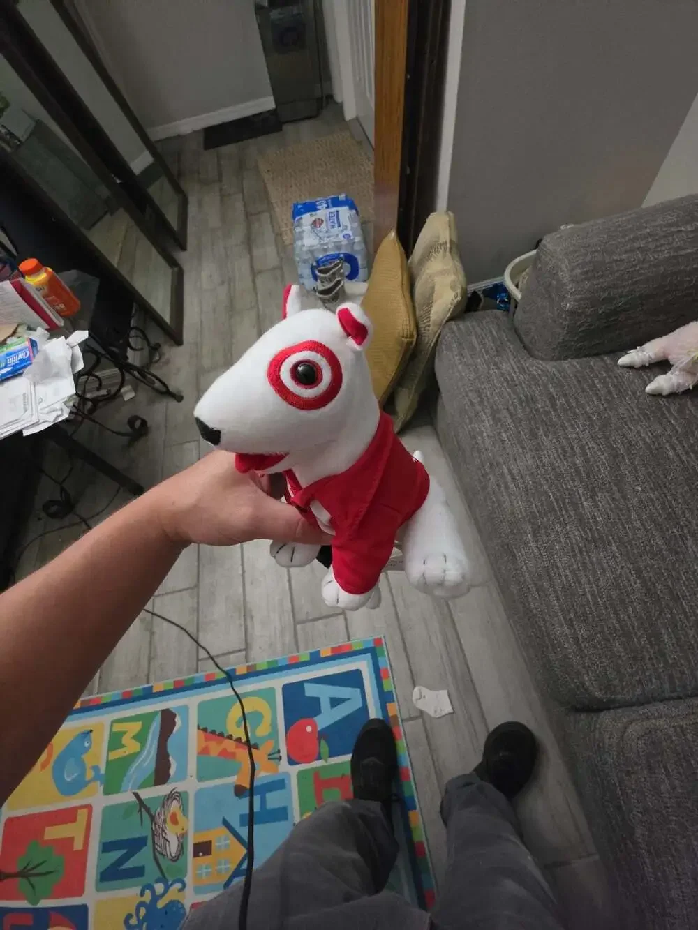 Target Bullseye Mascot Bull Terrier Plush in Bowl Terrier Red Shirt